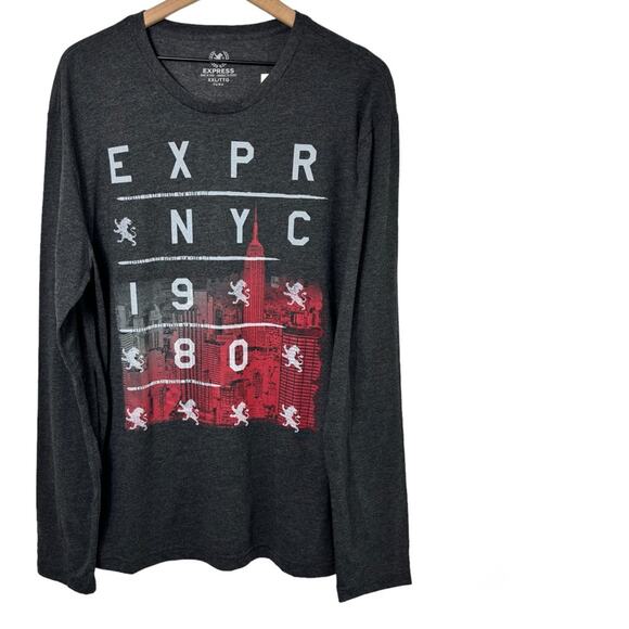EXPRESS NYC 1980 GREY RED WHITE LONG SLEEVE MEN SHIRT SIZE XXL BRAND NEW W TAGS - Picture 2 of 5